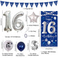 16Th Birthday Decorations For Boys Girls, Blue Silver Happy 16Th Birthday Decorations Door Banner 32'' Number 16 Foil Balloon 33