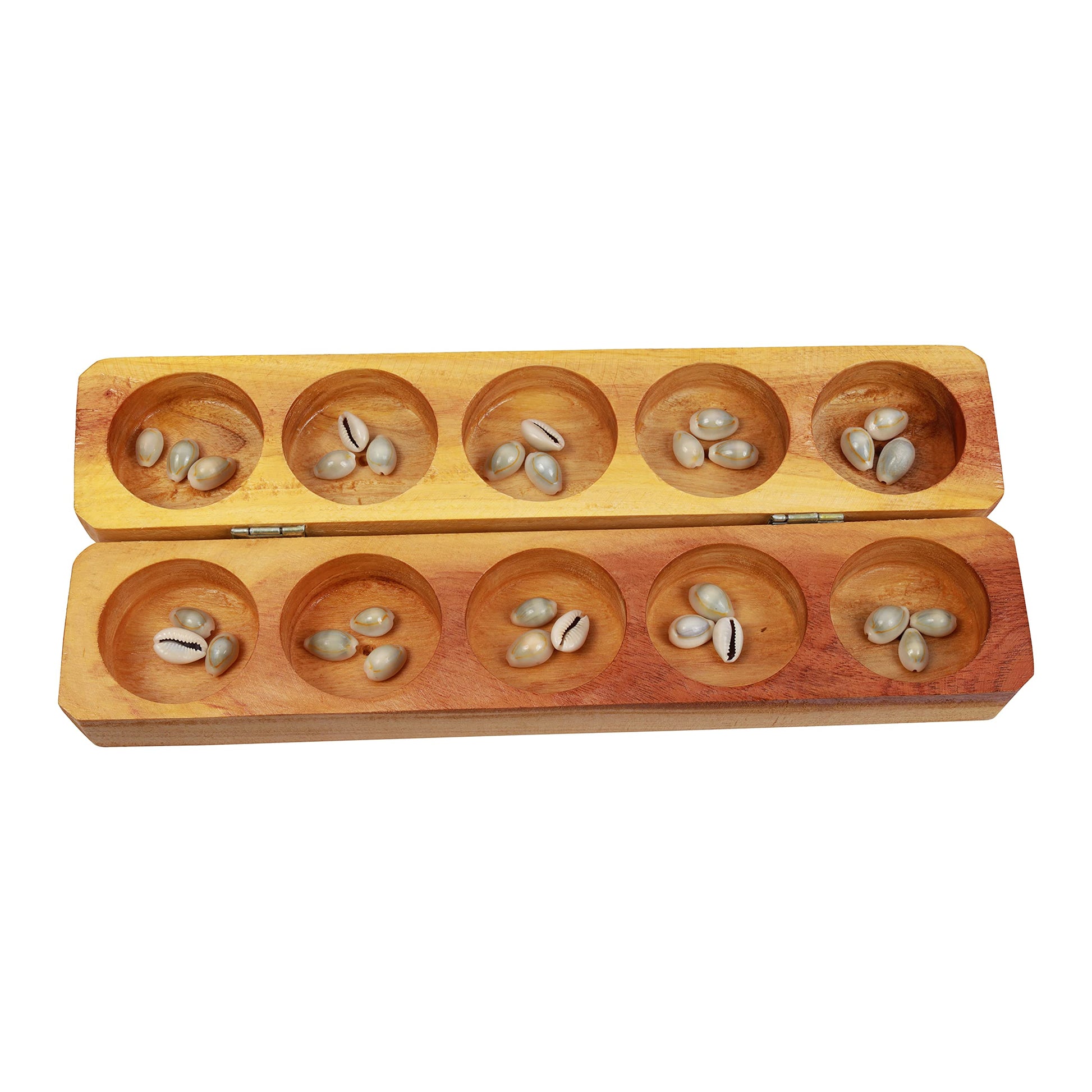 Paljji Handicrafts Vamana Guntalu/Pallanghuzi/Mancala Wooden Board Game/With 50 Cowrie Shells - 10 Pit (Model 3)