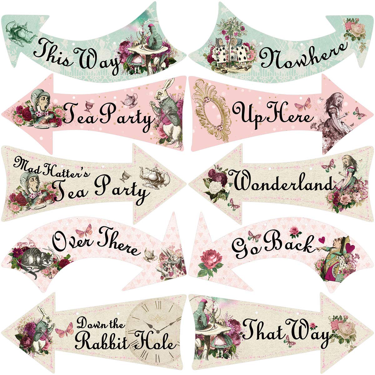 Truly Alice Arrow Hanging Signs Cutouts for Tea Party Decoration 10 Pcs
