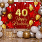 40th Birthday Backdrop Banner Decorations Red and Gold for Women Men Happy 40 Years Old Bday Background Photography Party Decor