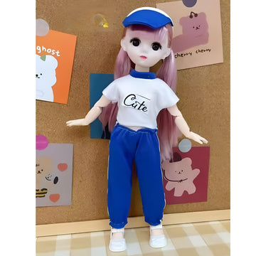Tickles Set Movable Jointed Makeup Cute Girl Brown Eyes Doll For Kids Girls (Size: 30 Cm Color & Design: May Vary)