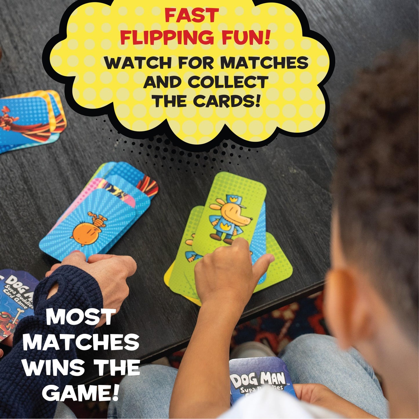 University Games Dog Man Supa Buddies Card Game for 2-4 Players, Ages 5+, Cardboard, Blue & White, Model 07018