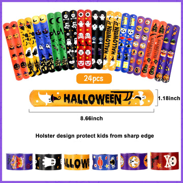 Garma 48Pcs Halloween Slap Bracelets Rubber Wristbands For Halloween Party Favors, Kids Girls Boys Toddlers Halloween Gifts