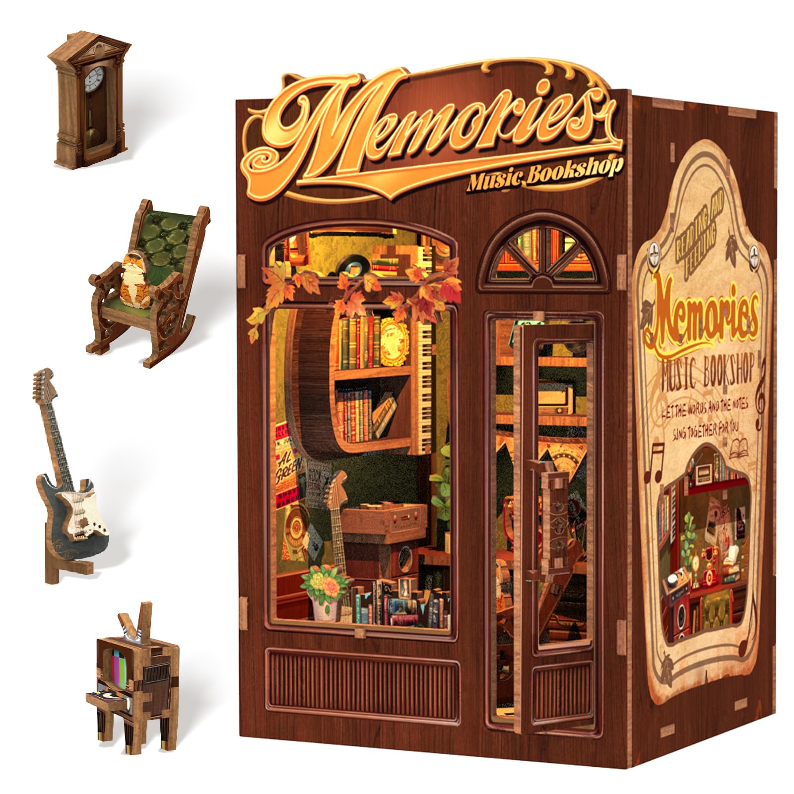 CUTEBEE Book Nook Kit  DIY Miniature House Kits for mature-themed and Teens  Dollhouse Mini Booknook Music House Bookshelf  DIY Craft Gifts for Family and Friends(Memories Music Bookshop)