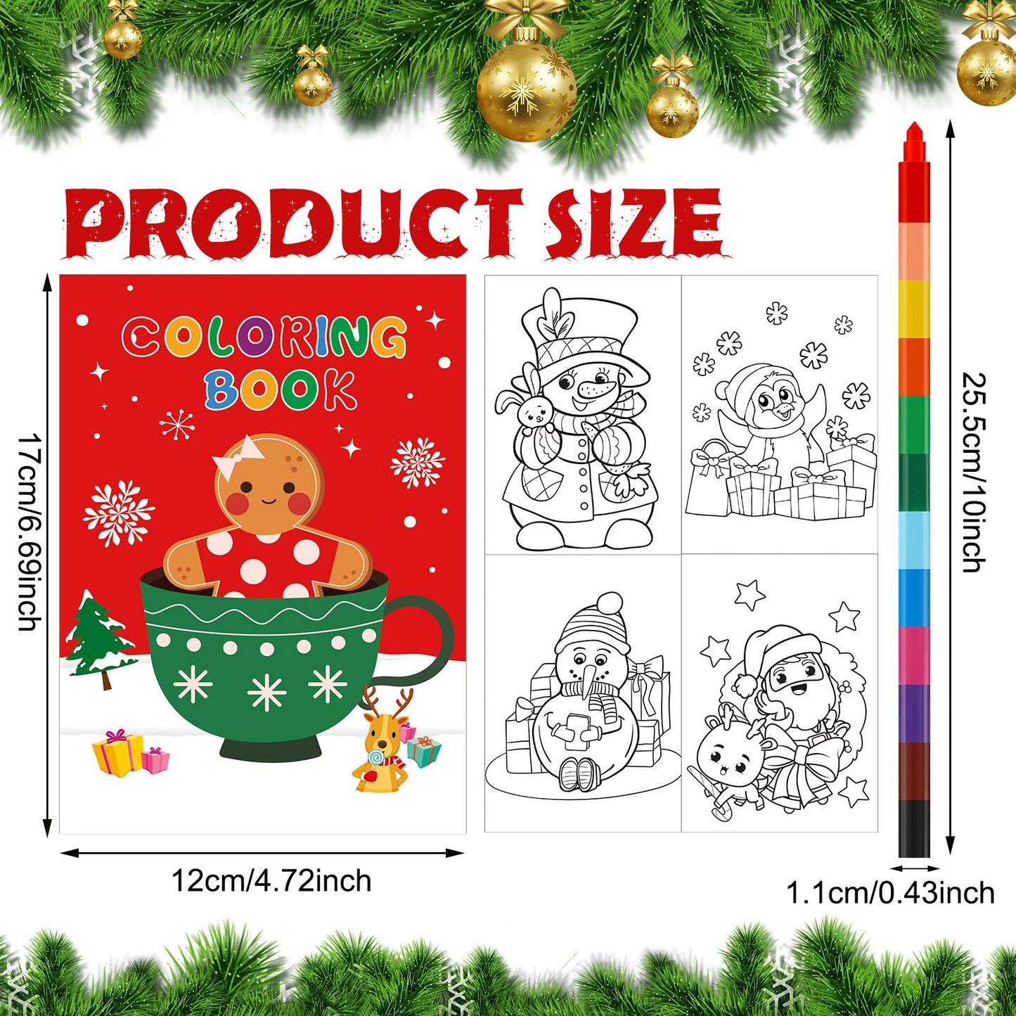 Zhanmai 64 Pcs Christmas Coloring Book with Stacking Crayons for Kids Bulk Santa Claus Snowman Elk Penguin Elf Gingerbread Holid