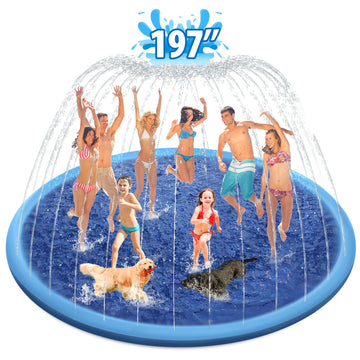 Raxurt Splash Pad For Kids And Dogs, 197'' Super Large Anti-Slip Splash Sprinkler Pad For Baby Toddler, Thicken Splash Pad Dog P