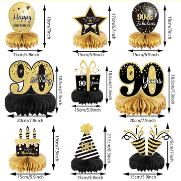 9 Pieces 90Th Birthday Decoration 90 Th Birthday Centerpieces For Tables Decorations Cheers To 90 Years Honeycomb Table Topper For Men And Women Nighty Years Party Decoration Supplies (90Th)