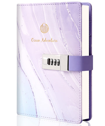 Marble Diary with Lock for Girls Women Leather Journal with Lock Diary for Women with Pen Holder Refillable Personal Password Lo