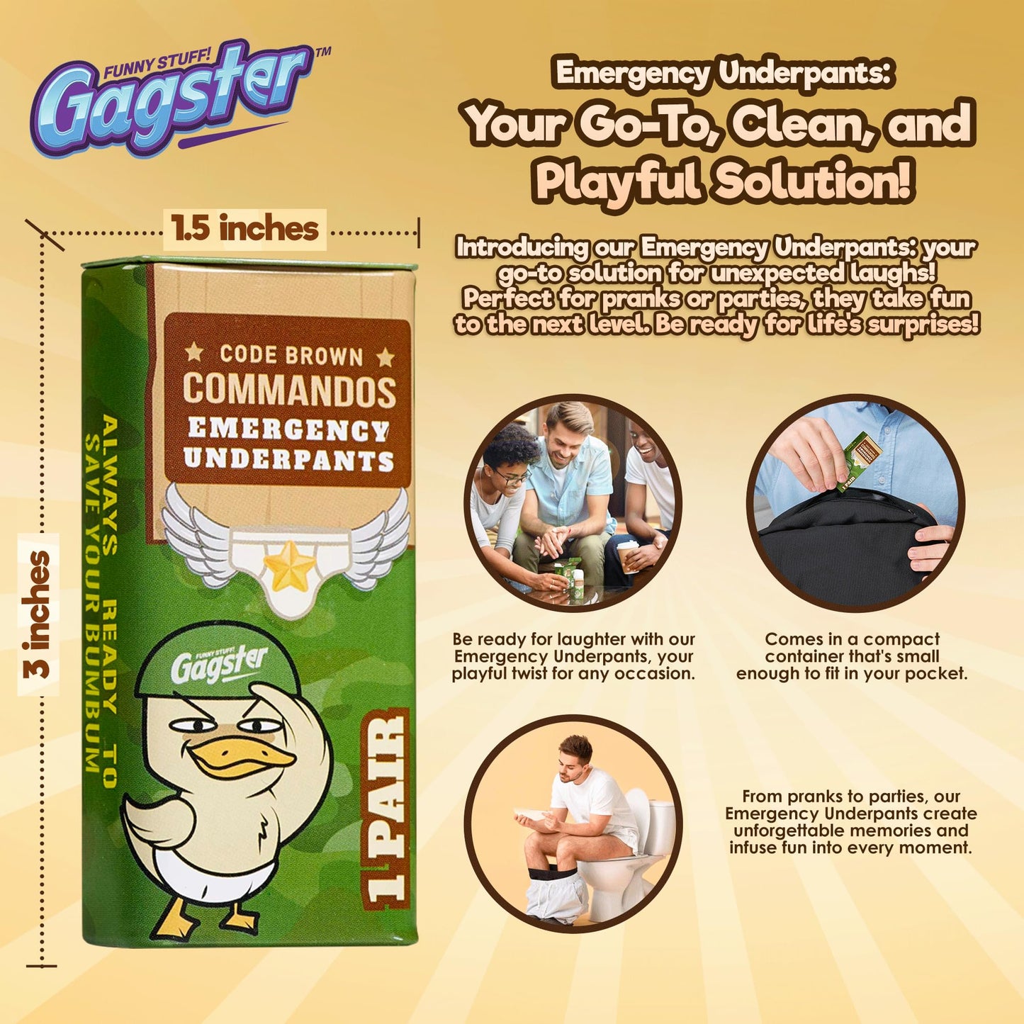 Gagster Emergency Underpants in A Can - 3 Pairs Instant Disposable Travel Funny Underwear in Compact Container  White Elephant mature-themed Joke Gift  Secret Santa  Birthday Gifts for Men