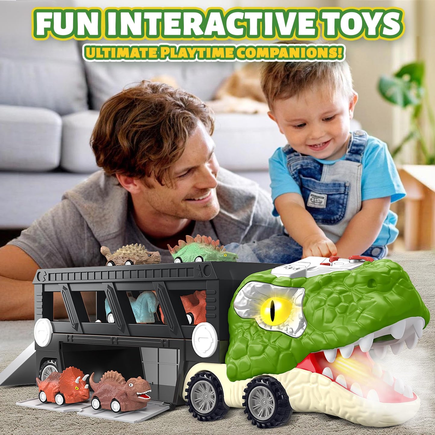 Dinosaur Toys for Kids 3-5, 5-7, Dinosaur Transport Carrier Truck with 10 Mini Car, Dinosaur T-Rex Cars Track Set for Toddlers 3