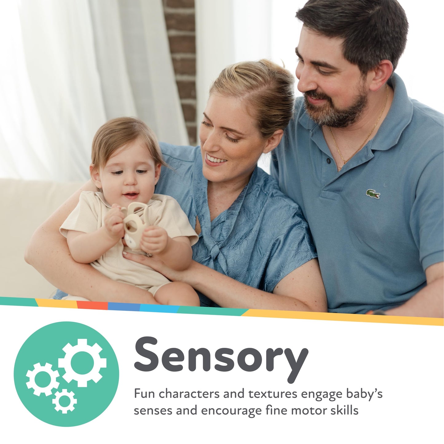 Nuby Silicone Wrist Teething Mitten - Baby Teether Ring - 3+ Months - Provides Teething Relief for Babies and Toddlers - Brown M