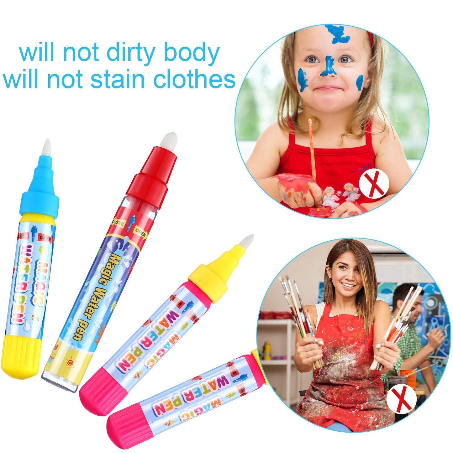 Outus 12 Pcs Water Drawing Doodle Pens, Replacement Water Markers Pens for Book Toddlers Kids Doodle Mat