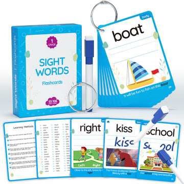 Wjpc 55 Cards, 106Pcs High Frequency First-Grade Sight Words Flash Cards, 1St Grade Phonics Learning Cards For 5,6,7,8 Years Ages Kids Boys, Girls Learn To Read, Write, Association, Sentence Making