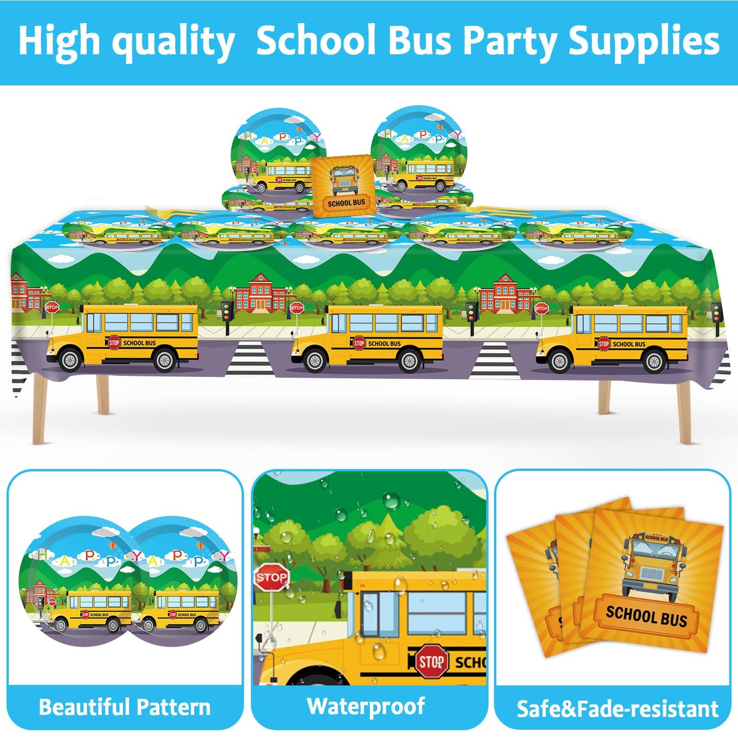 School Bus Birthday Party Supplies Back To School Decorations School Bus Theme Party Tableware Includes Plates Napkins Fork And