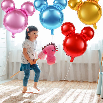 6 Pcs Mouse Head Balloons, 24'' Mouse Mylar Balloon Jumbo Mouse Head Aluminum Foil Balloons For Birthday Party Decorations Baby Shower Supplies Party Favors (Multicolor)