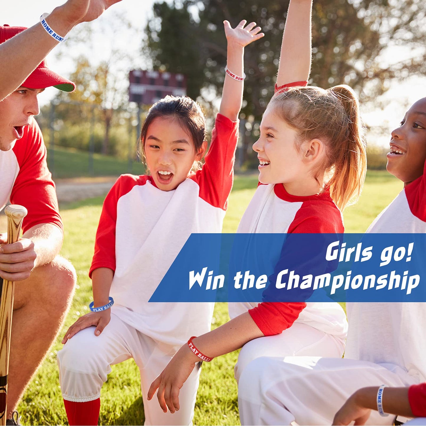 Yaomiao 36 Pieces Baseball Party Favors Set, Include 12 Baseball Treat Bags 12 Mini Baseball Keychains 12 Silicone Baseball Brac