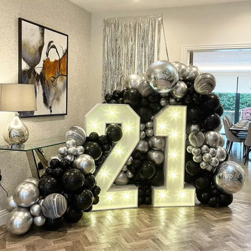 Black And Silver Balloon Garland Kit, Metallic Silver And Black Balloon Arch Kit, 100Pcs Chrome Silver Latex Black Balloons Different Sizes For Wedding Bridal Shower Birthday Graduation Party Supplies