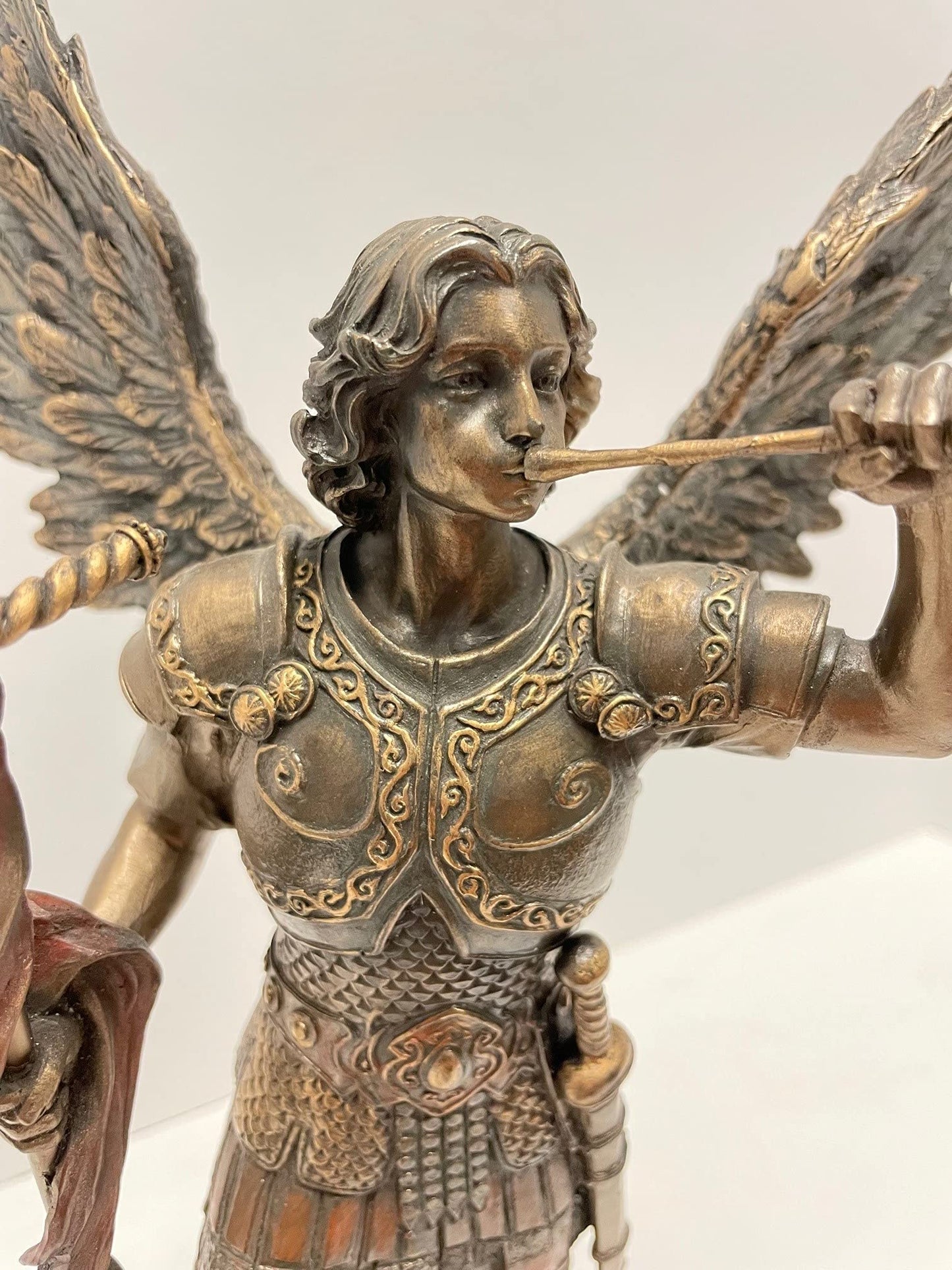 Unknown 13 Inch Cold Cast Bronze Figurine - Archangel Saint Gabriel with Horn, 7.48"x6.11"x2.99"