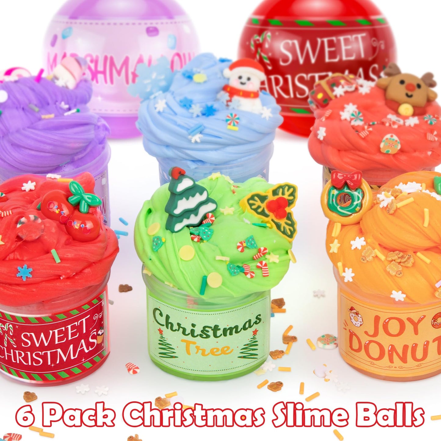 Ouddy Life Christmas Stocking Stuffers - 6 Pack Slime - Toys Balls Slime Kit with DIY Charms - Xmas Birthday Party Favors Classroom Rewards Gifts Surprises Prizes for Teens Girls Boys mature-themed
