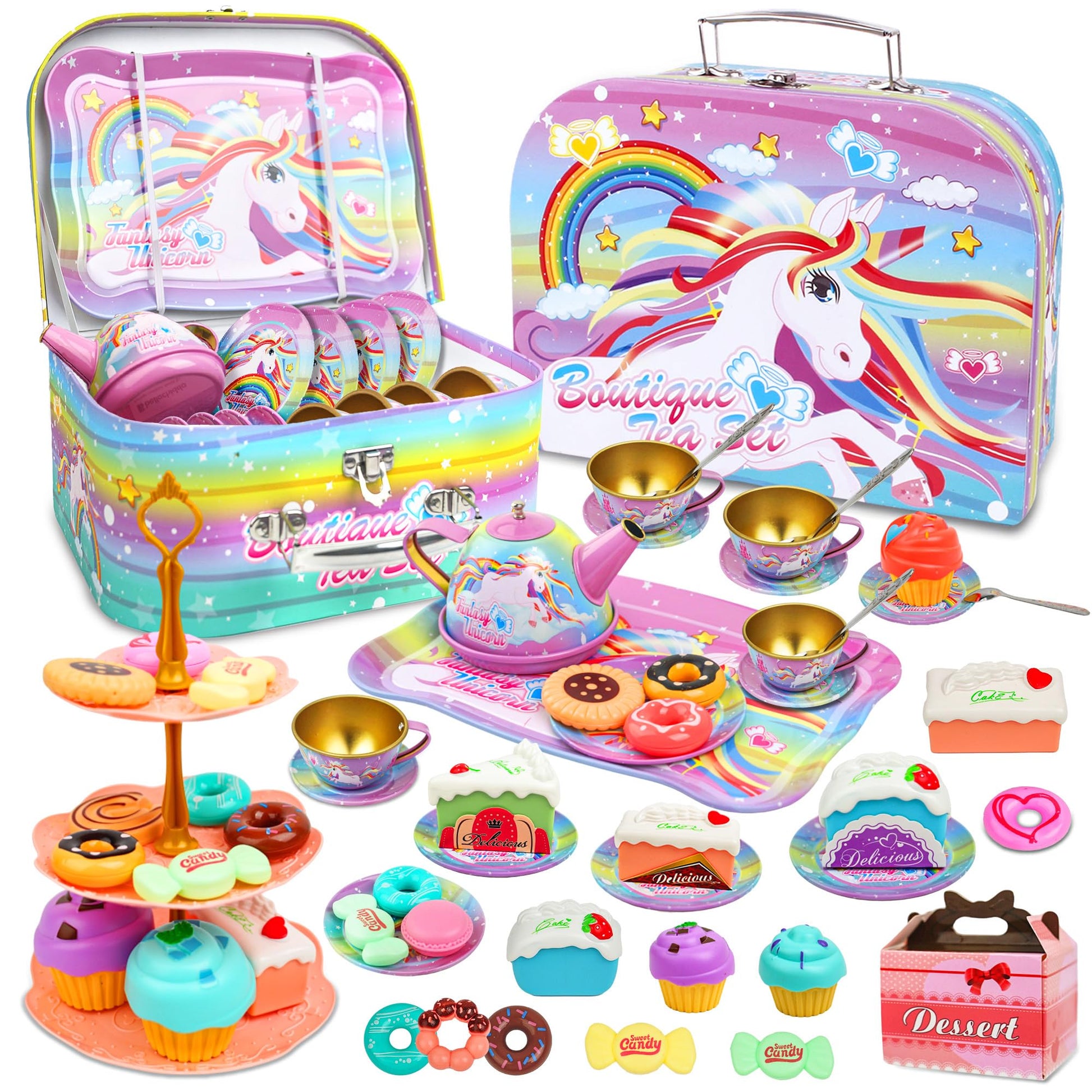 Smilesskiddo 46Pcs Tea Party Set For Little Girls - Princess Tea Party Set,Kids Kitchen Pretend Play Toys - Toddler Tea Party Se