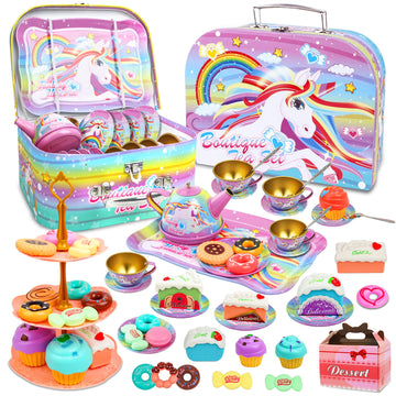 Smilesskiddo 46Pcs Tea Party Set For Little Girls - Princess Tea Party Set,Kids Kitchen Pretend Play Toys - Toddler Tea Party Se