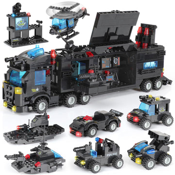 1110 Pcs Swat City Police Station Mobile Command Center Truck Car Building Blocks Set In 25 Different Models Police Cars, Helico