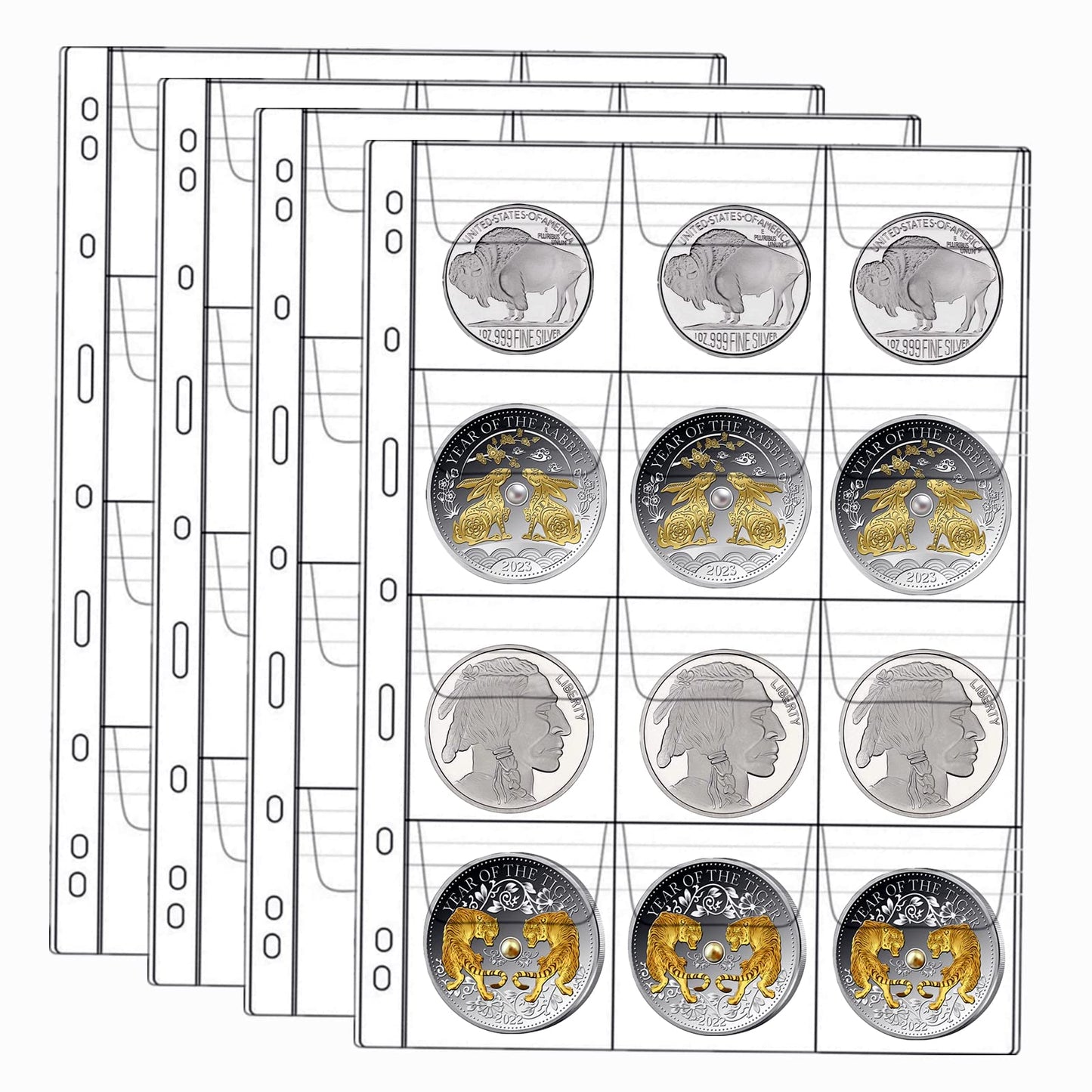 12-Pocket Coin Pages For Collectors, Standard 9-Hole Coin Collection Pages, 10 Sheets Coin Sleeves, Coin Collecting Supplies (12