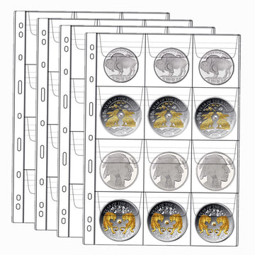 12-Pocket Coin Pages For Collectors, Standard 9-Hole Coin Collection Pages, 10 Sheets Coin Sleeves, Coin Collecting Supplies (12