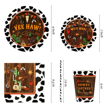 Western Birthday Party Supplies Decorations, Cowboy Wild West Theme Birthday Paper Plates And Napkins Set With Cups And Straws F