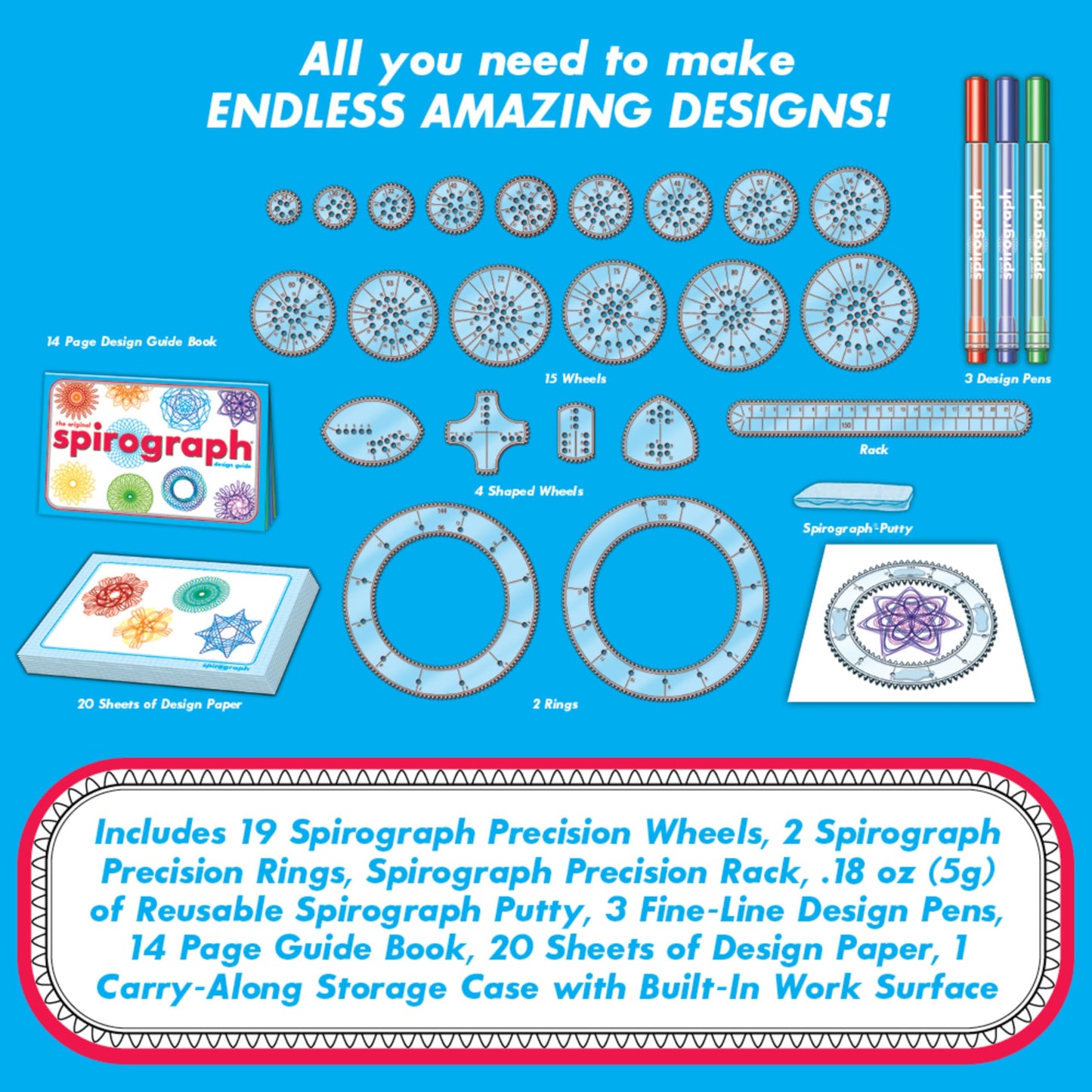 Spirograph Deluxe Set -Arts and Crafts, Kids Toys, Art Supplies, Craft Supplies, Drawing Kit, Spiral Art, Classic Gear Design Ki