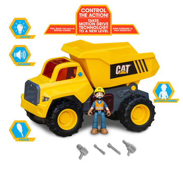 CAT Construction Toys, Power Action Crew 12'' Dump Truck with Action Figure, Lights and Sounds, Ages 3 and up