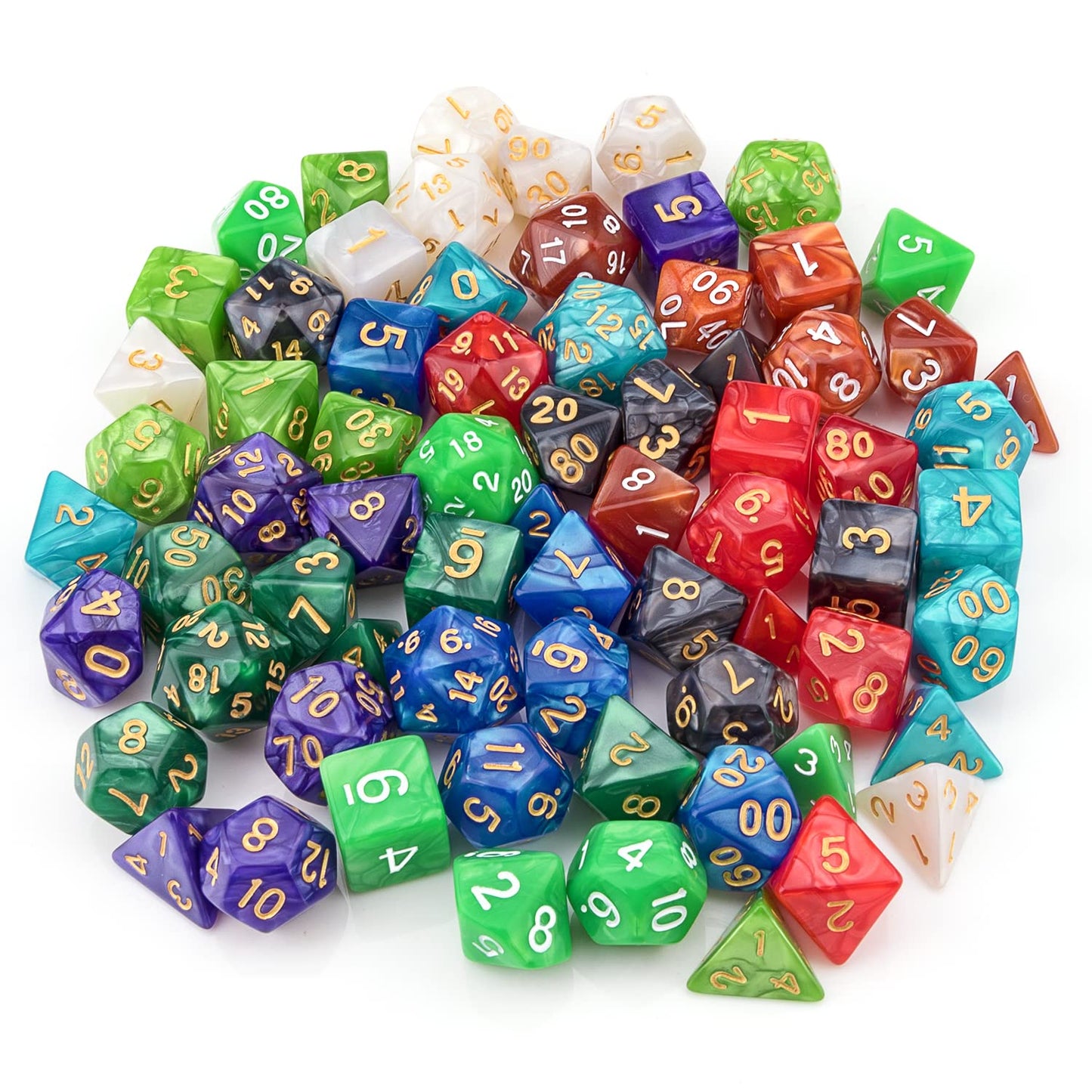 10 X 7 Polyhedral Dice Set (70 Pieces) for Dungeons and Dragons DND RPG MTG Table Games D4 D6 D8 D10 D% D12 D20 with 10 Pack Bla