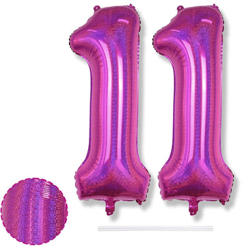 Giant Number 11 Balloon, 40'' Laser Hot Pink Foil Balloon For 11 Year Old Birthday Decor, Mylar Helium Self Inflating Bright Pin