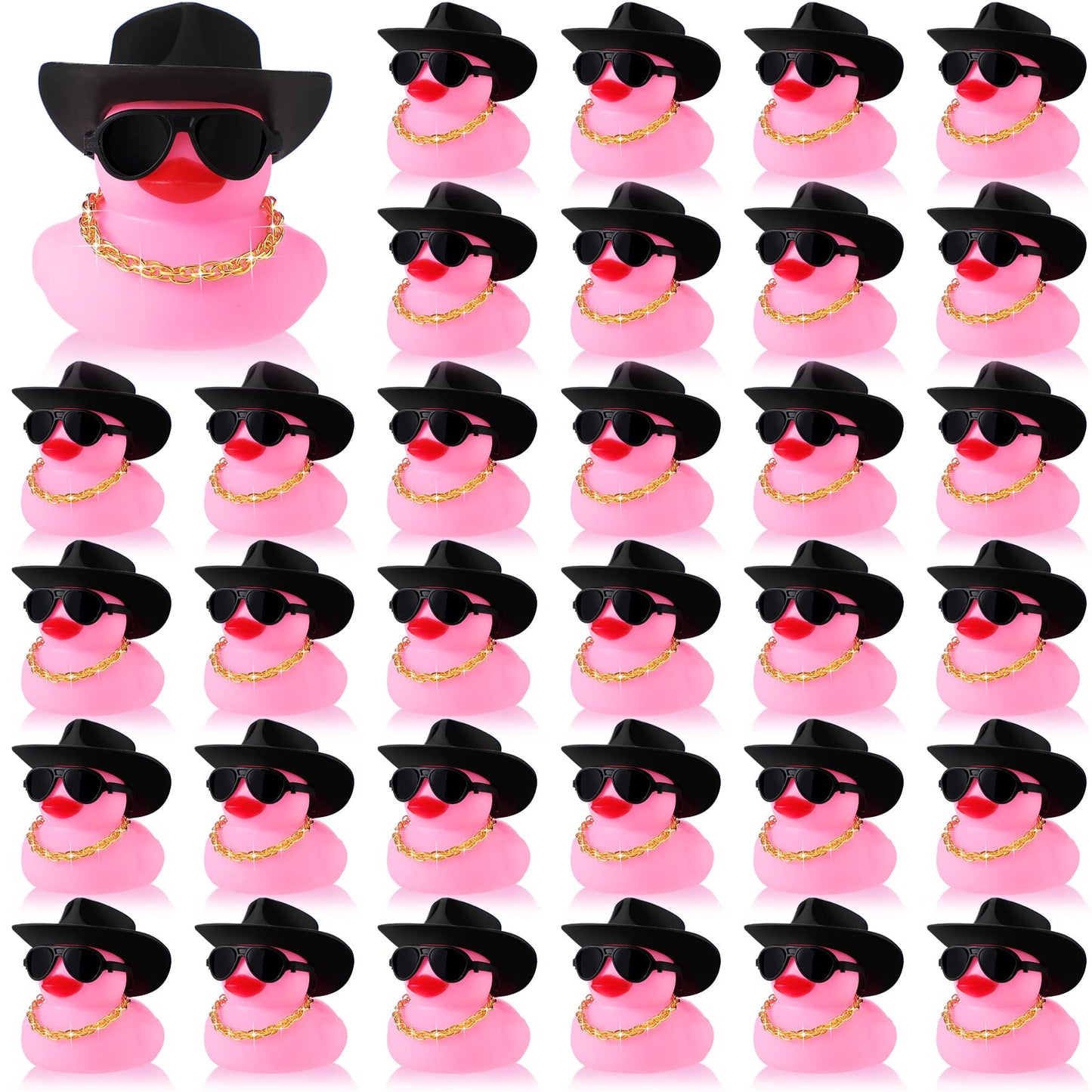 Sotiff 48 Sets Cowgirl Rubber Duck Squeaky Duck Bath Party Toy Duckies Car Dashboard Decorations With Mini Necklace Hat And Sunglasses For Bathtub Baby Shower Birthday Swimming Party(Pink)