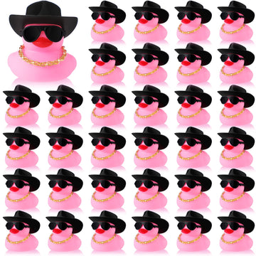 Sotiff 48 Sets Cowgirl Rubber Duck Squeaky Duck Bath Party Toy Duckies Car Dashboard Decorations With Mini Necklace Hat And Sunglasses For Bathtub Baby Shower Birthday Swimming Party(Pink)