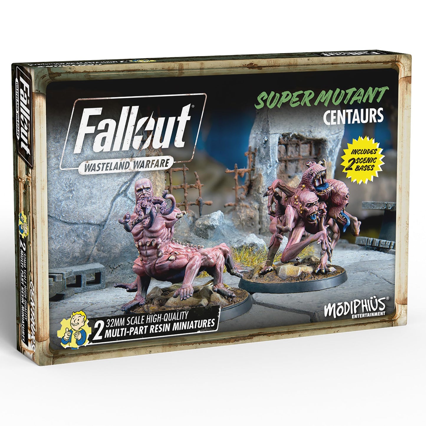 Modiphius: Fallout: Wasteland Warfare: Super Mutants - Centaurs - 2 Figures, Forged In Fire Wave, 32Mm Multi-Part Resin Unpainted Miniatures,Grey