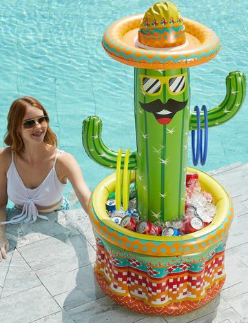 Jasonwell Inflatable Pool Party Cooler - Fiesta Cactus Ice Bucket Luau Hawaiian Tropical Beach Themed Birthday Easter Party Deco