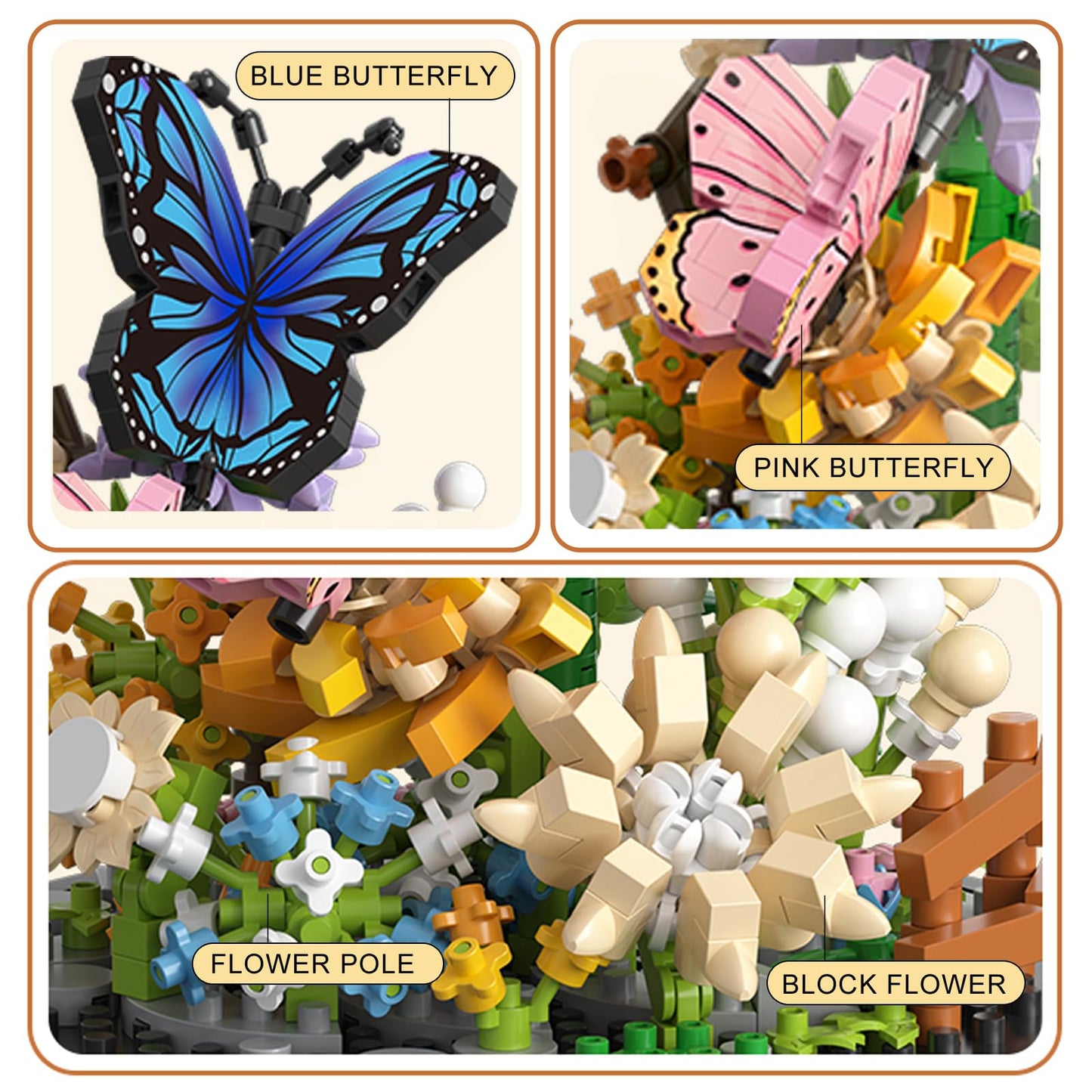 OLTLYUNH Flower Bouquet Building Set for mature-themed Mini Plant Bonsai Tree Friend Set Botanical Collection Gift for Kids Home Decor Building Block  New Year Birthday Gift for Women Boys Girls(Butterfly)