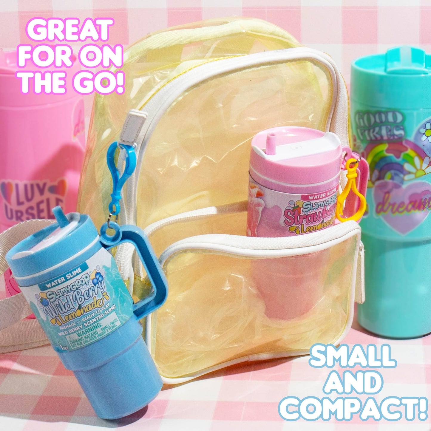 Lemonade Tumbler Bundle, 2-Pack Scented Slimes - Blue Raspberry & Pink Strawberry, Kids Slime Party Favors (8-12), Kit