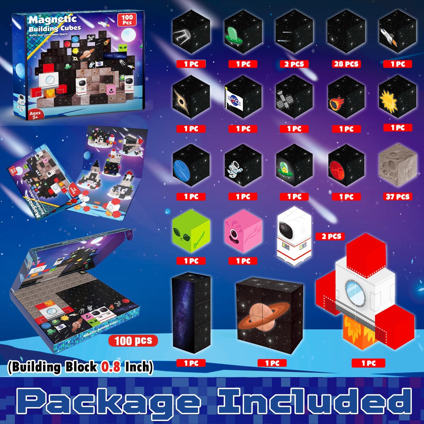 Annexfun Magnetic Blocks-100PCS Magnetic Building Blocks Space Rocket Magnetic Tiles Cubes 2025 Upgraded STEM Game  Christmas Birthday Gifts for mature-themed