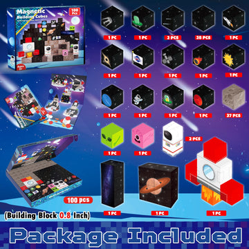 Annexfun Magnetic Blocks-100PCS Magnetic Building Blocks Space Rocket Magnetic Tiles Cubes 2025 Upgraded STEM Game  Christmas Birthday Gifts for mature-themed