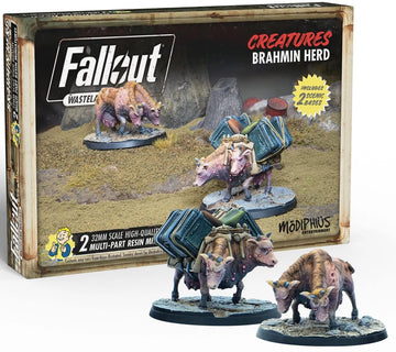 Modiphius Entertainment: Fallout: Wasteland Warfare - Creatures: Brahmin Herd - 2 Figures, 32Mm Unpainted Resin Rpg Miniatures, Commonwealth Wave