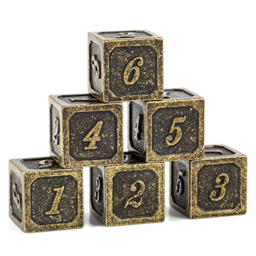 DNDND 6 Sided Dice Set , 6 Pieces Ancient Brass D6 Metallic Dice with Free Black Velvet Bag for D&D DND Pathfinder Shadowrun or 