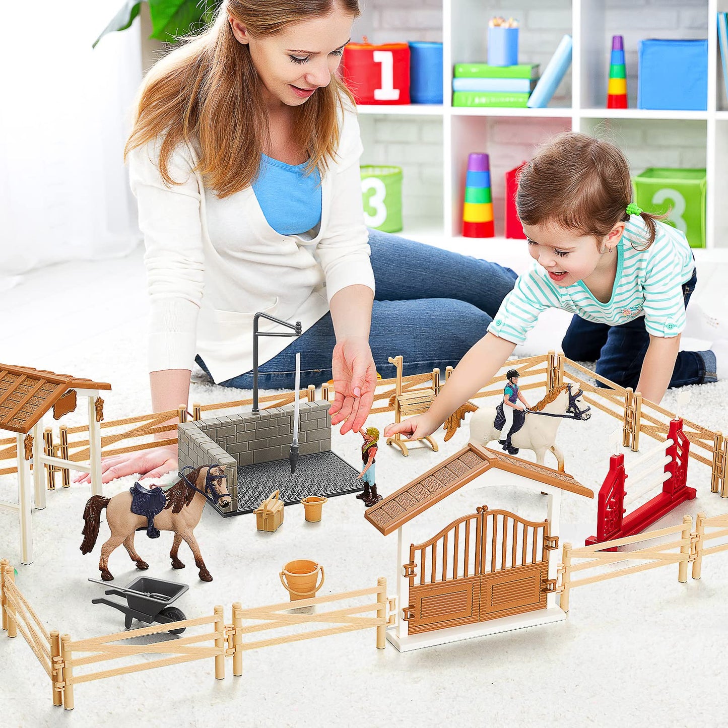 Peagprav Horse Stable Figurine Playset Horse Club With Rider Horses Toy Figures Animal Toys Set For Boys And Girls Gifts For Gir