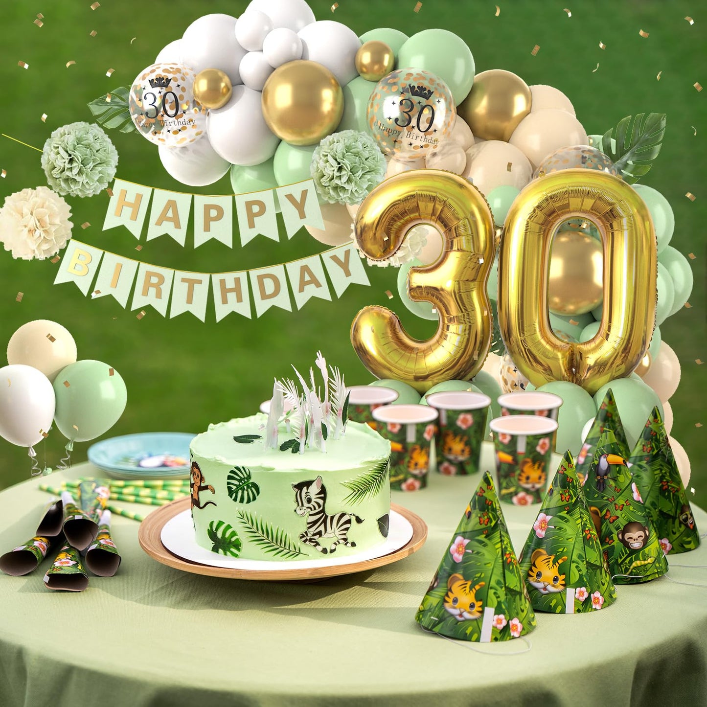 30Th Birthday Decorations Sage Green,30Th Birthday Balloon Garland Party Decorations With Number 30 Foil Balloons,Happy Birthday