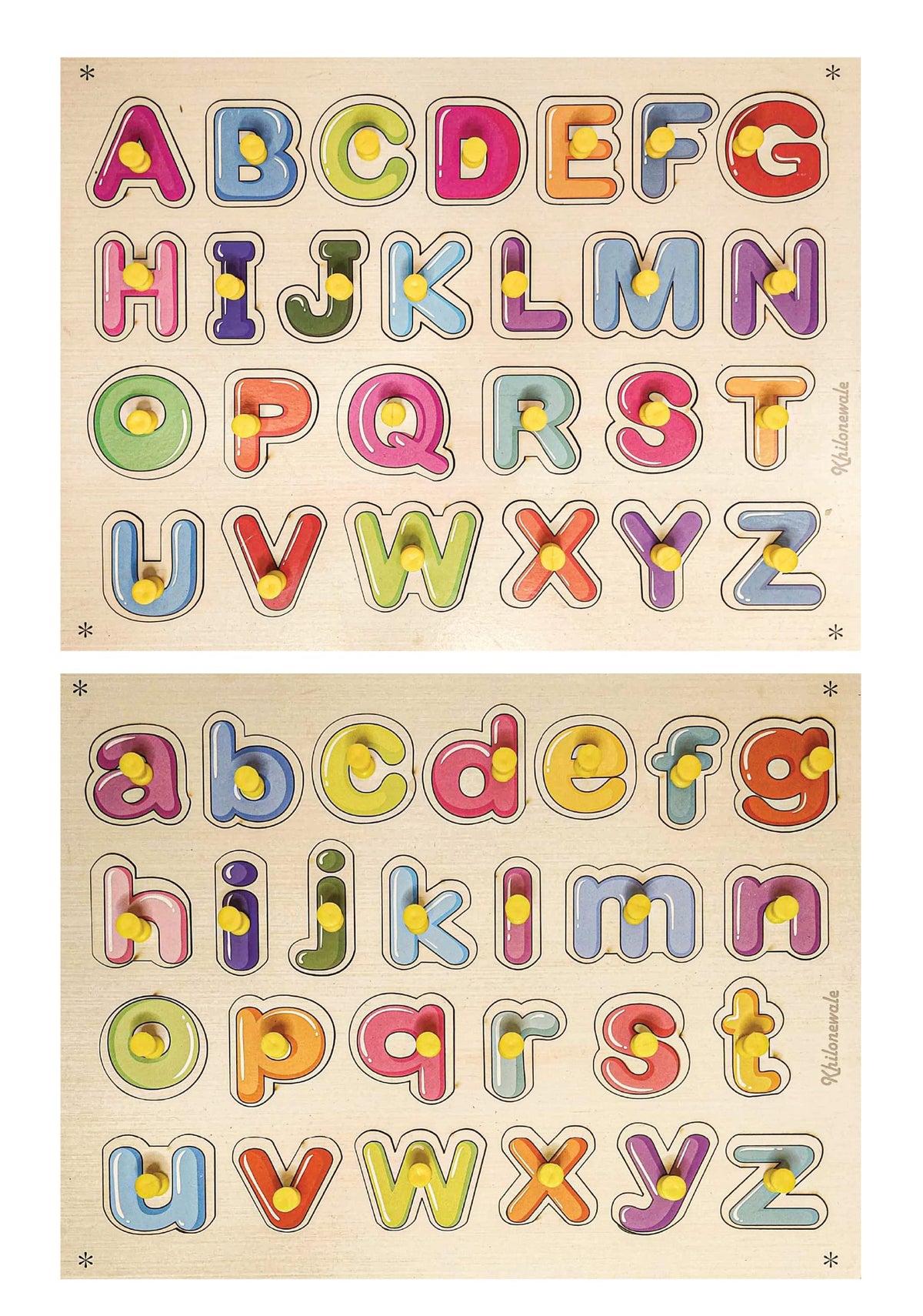 Khilonewale Kids  Wooden Capital Alphabet and Small Alphabet Puzzle Board for Kids Educational Learning Toy (Uppercase & Lower
