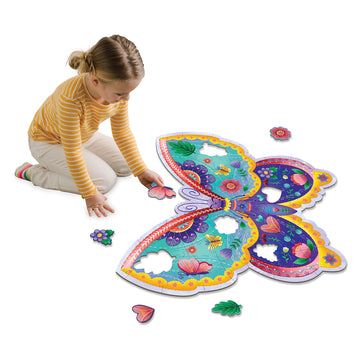 Peaceable Kingdom Shimmery Butterfly Floor Puzzle – 53-Piece Giant Floor Puzzle For Kids Ages 5 & Up – Fun-Shaped Puzzle Pieces – Great For Classrooms