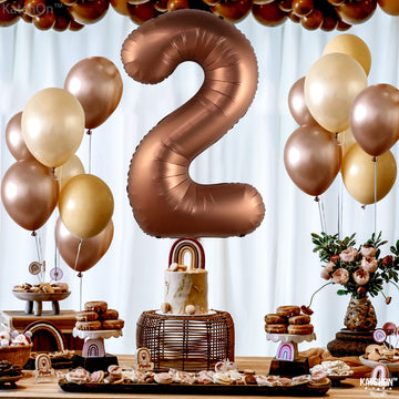 Giant, Coffee Brown 2 Balloon Number - 40 Inch, Brown 2 Birthday Balloon | 2Nd Birthday Decorations For Boy, Girls | Safari Theme Party Decorations | 2 Year Old Balloon For 2Nd Birthday Party Supplies