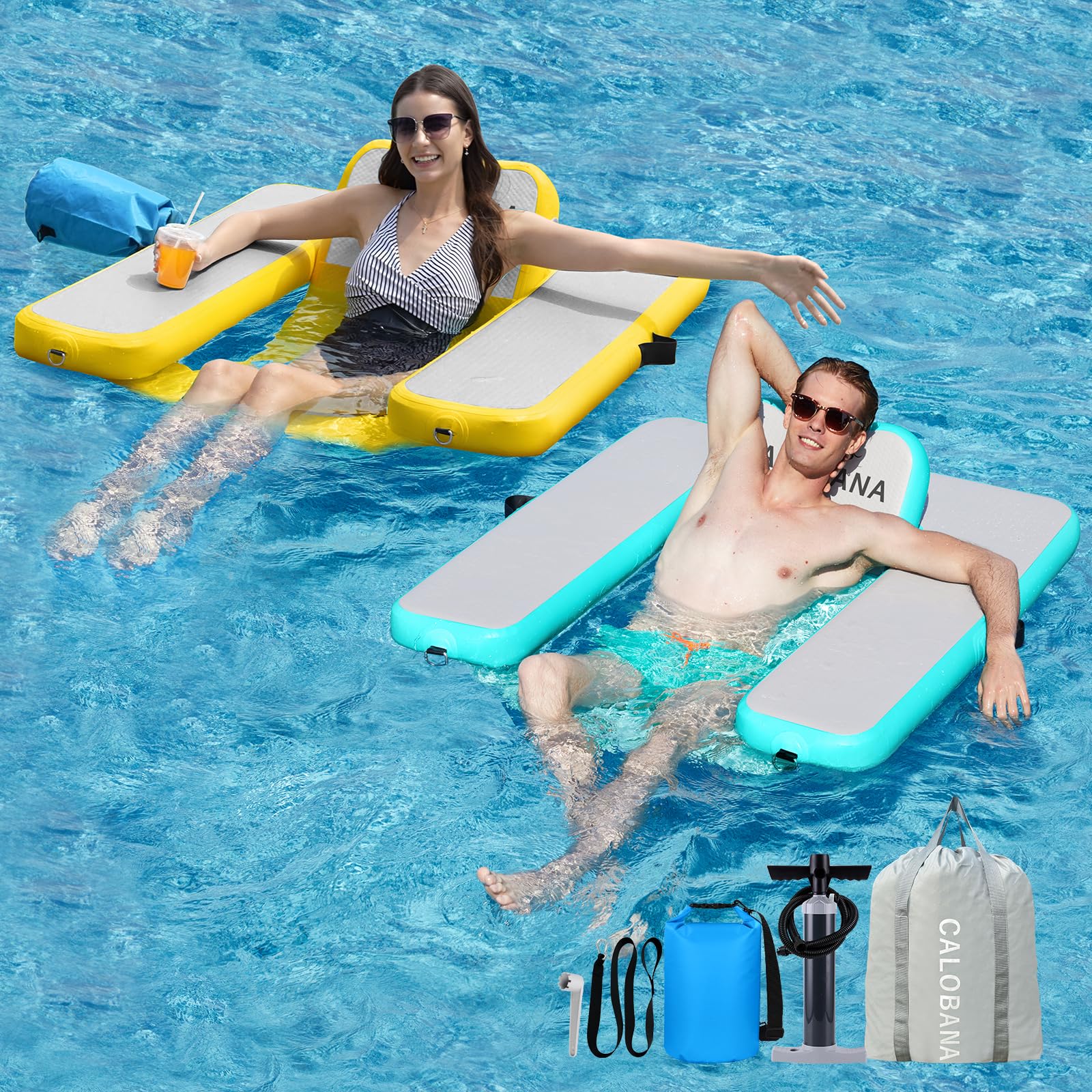 Calobana 2 Pack Inflatable Floating Chair Pool Floats Adult Pool Float Chair Pool Lounger Float With Armrest Backrest For Outdoo