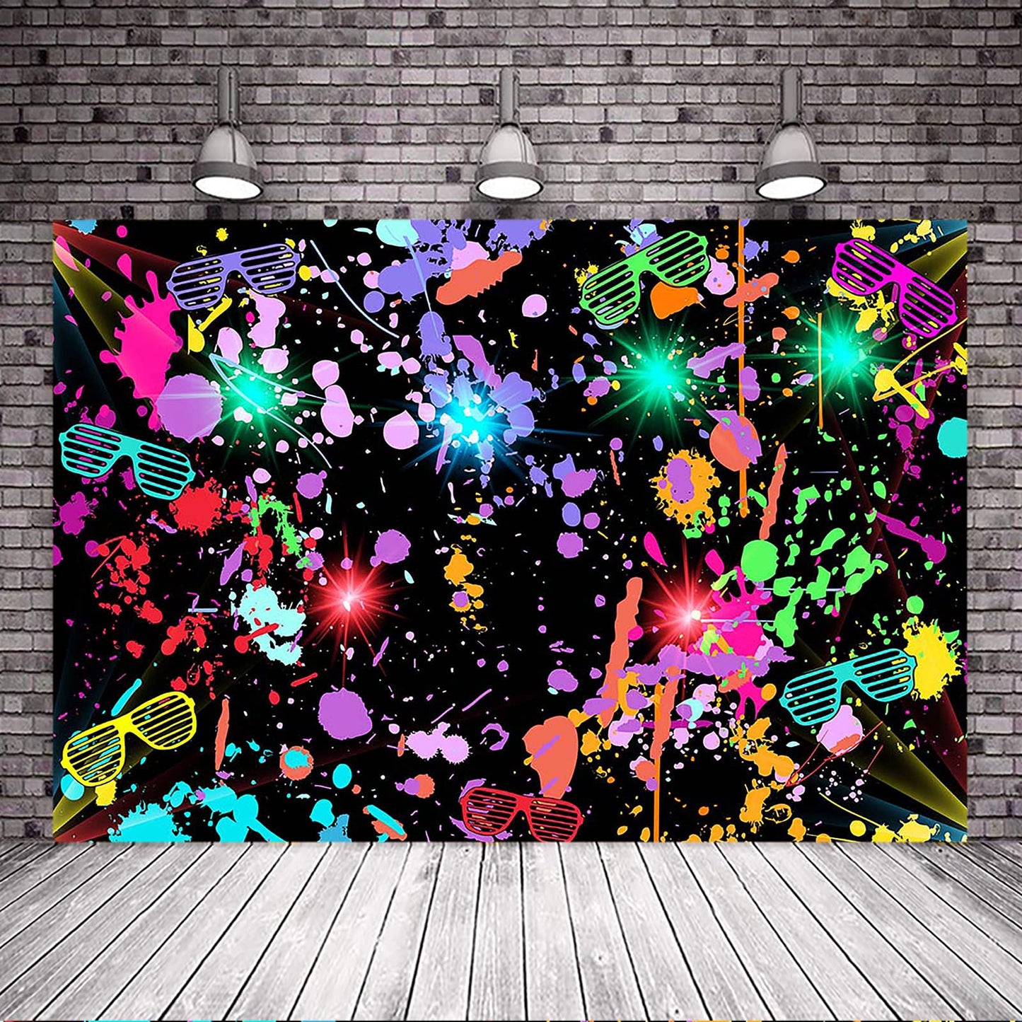 Avezano Neon Glow Abstract Graffiti Backdrop Paint Splatter Glow Party 80S 90S Themed Birthday Background Colorful Glow In The D